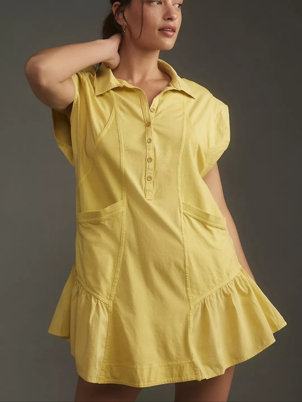 Anthro Daily Practice Tango Dress XSP Cotton Button Front Mini Athleisure Chic